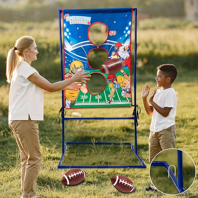 Football Toss Target Game for Kids - Inflatable Throwing Toy with 4 Footballs & Scoreboard | Indoor Outdoor Sports Gift for Boys Girls Ages 5-12（Portable, Easy Setup）
