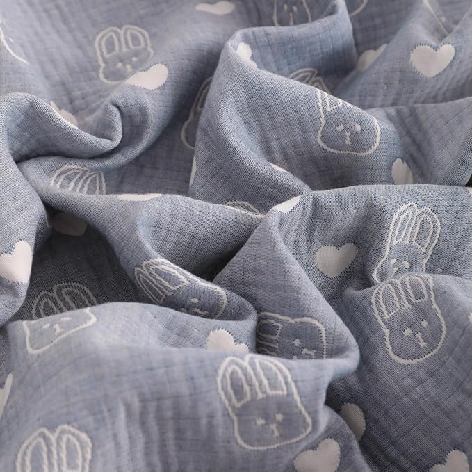 NTBAY 3 Layer Oversized Muslin Cotton Toddler Blanket, Jacquard Reversible Nursery Bed Blanket, Super Soft and Thermal for All Seasons, Baby Gift, 45"x60", Blue Rabbit