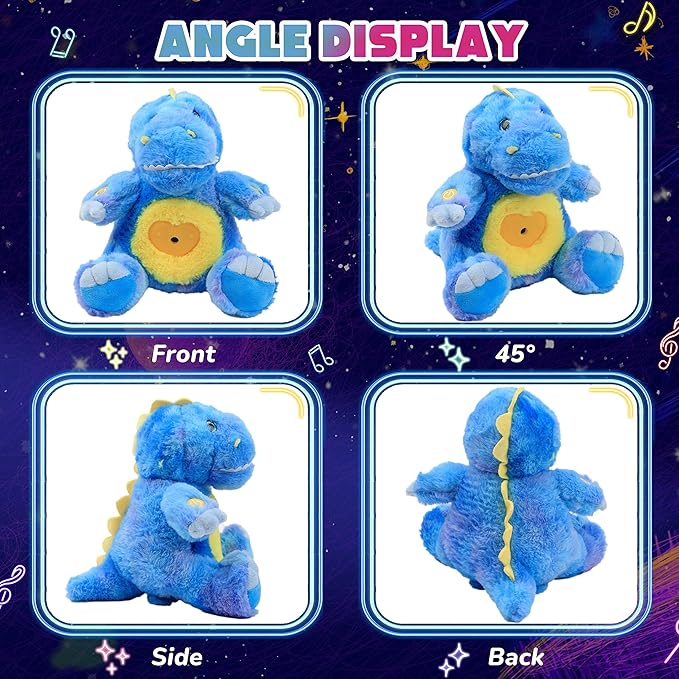 Cuteoy Plush Blue Dinosaur Star Projector Musical Adjustable Singing Night Light Stuffed Animals Glowing T-Rex Plushies Toy Gifts for Kids Birthday Easter Christmas,11''