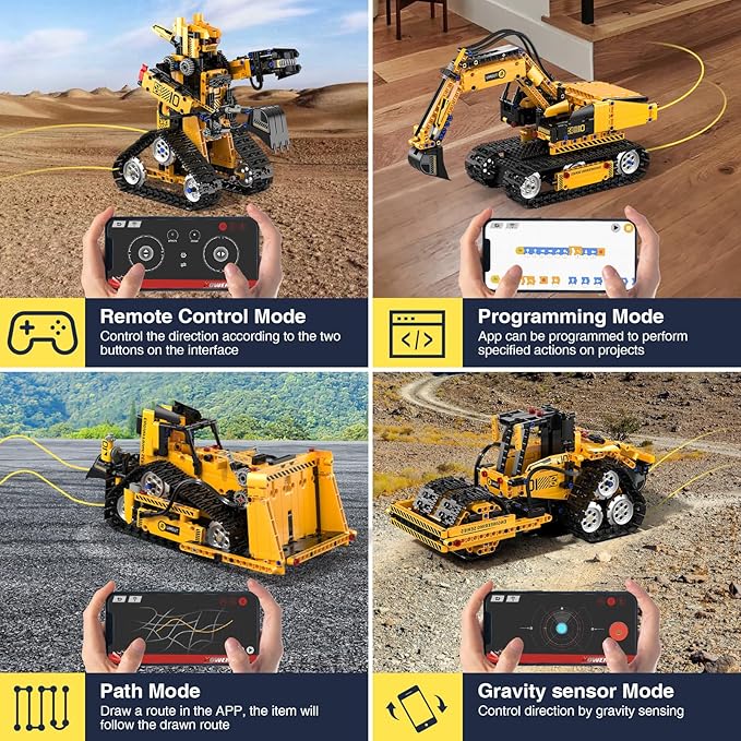 5 in 1 Building Toys STEM Robotics Kit for Kids 6-14, Remote & APP Controlled STEM Excavator/Truck/Robot/Bulldozer/Roller, 535 PCS Blocks RC Robot Erector Sets, Birthday Gift for 8 10 11 12+ Years Old