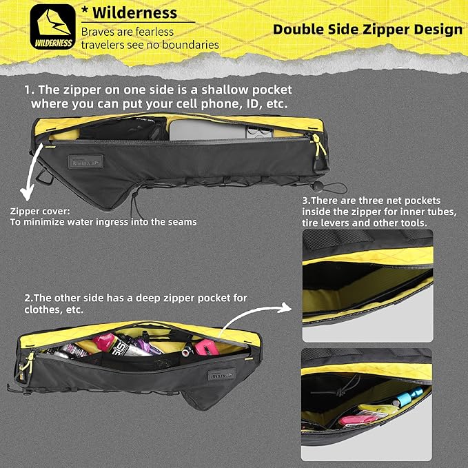 Bicycle Frame Bag Bike Triangle Bag Waterproof Bike Bag 1.7L with Dual Side Mesh Pockets for MTB Road Bike Cycling Commuting and Outdoor Adventures