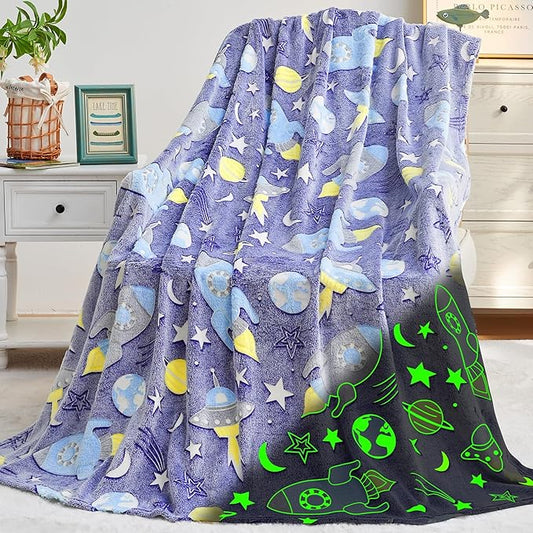 inhand 2 3 4 5 6 7 8 9 10 11 12 13 Year Old Boy Birthday Gifts, Glow in The Dark Space Planet Galaxy Soft Blanket for Boys Cute Kids Throw Blanket Funny Stars Blanket Boys Room Decor (50"x60"Space)
