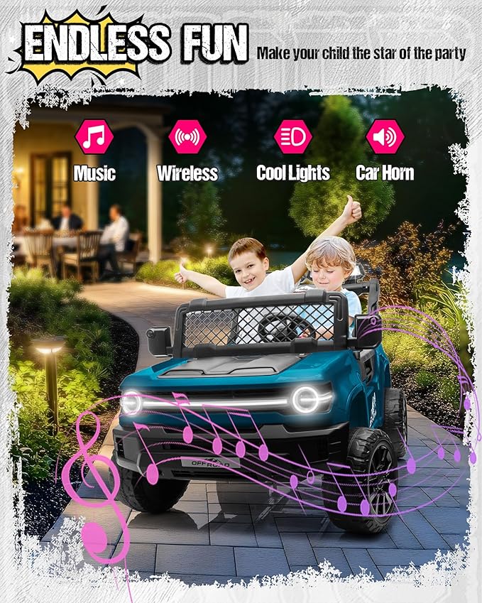 24V Ride on Toys for Big Kids, 2 Seater Electric Car w/22'' Large Seat, Remote Control, Shovel, 4X200W Engines, 4WD/2WD Switchable, Truck Bed Storage, Ride On Truck Toy for Boy Girl, Blue