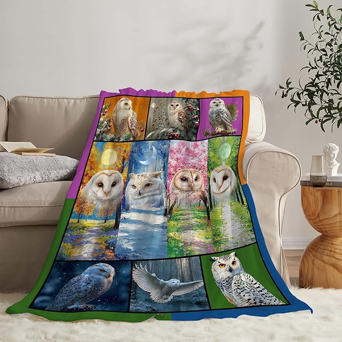 White Owl Throw Blanket White Owl Stuff Gifts for Kids Girls Boys Adults Women Men Soft Cozy Warm Plush Fluffy Fuzzy Fleece Blanket Decor 60''X80''