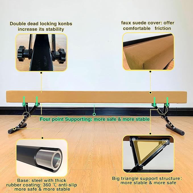 Adjustable Balance Beam 8 ft Gymnastic Beam Adjustable Height for Kids and Teenage of All Gymnastic Levels, Gymnastic Training Beam Gymnastic Equipment for Athlete Home and Gym Club Use