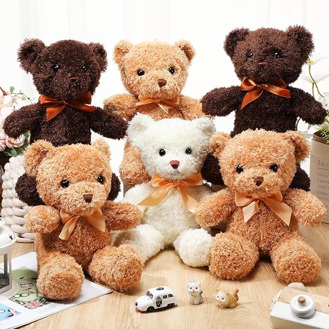 Lenwen 18 Pcs Bear Stuffed Animals Bulk 12 Inch Soft Plush Bears Doll Small Stuffed Toy for Boy Girl Baby Shower Valentines Christmas Birthday Decor Gift Party Favors(White, Dark Brown, Light Brown)