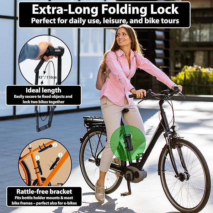 Folding Bike Lock [43”] Bolt Cutter Proof with 4-Digit Combination Code & Bracket - Long Foldable Bike Lock of Heavy Duty Anti Theft Security Level for Bicycle e-Bike MTB & Scooter