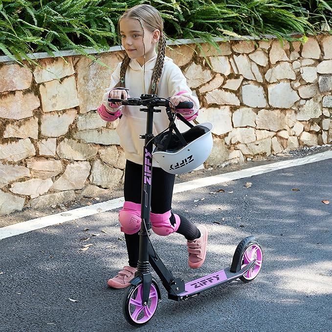 ZIFFY Scooter for Kids with Hand Brake, Foldable Kick Scooter for Ages 6-12, Lightweight Scooter for Boys with 4 Adjustable Heights, ABEC9 Bearings, Supports Up to 260 lbs by Jova