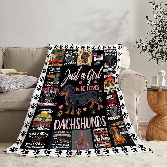 Dachshund Blanket Just A Girl Who Loves Dachshunds Weiner Dog Throw Blanket Gifts for Kids Girls Boys Adults Women Men Super Soft Cozy Plush Fluffy Fuzzy Fleece Blanket Decor 60''X80''