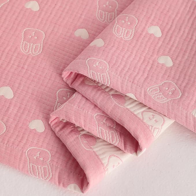 NTBAY 3 Layer Muslin Cotton Toddler Blanket, Jacquard Reversible Nursery Bed Blanket, Super Soft and Thermal for All Seasons, Decoration Gift, 30"x40", Pink Rabbit