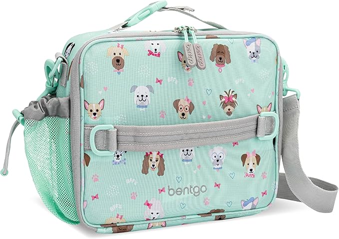 Bentgo Kids Lunch Bag - Durable, Double-Insulated Lunch Bag for Kids 3+; Holds Lunch Box, Water Bottle, & Snacks; Easy-Clean Water-Resistant Fabric & Multiple Zippered Pockets (Puppy Love)