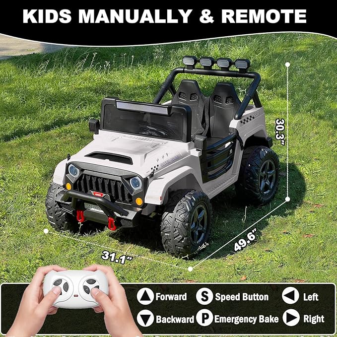 NEWQIDA 24V 2 Seater Ride on Car w/Remote Control 4wd Kids Electric Vehicles Ride on Toys Car, EVA Tires Wheels, 20" Spacious Seat, LED Lights, Music, Spring Suspension, 4x200W Motors, White