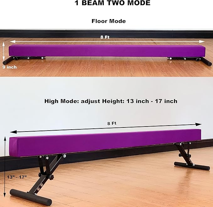 Adjustable Balance Beam 8 ft Gymnastic Beam Adjustable Height for Kids and Teenage of All Gymnastic Levels, Gymnastic Training Beam Gymnastic Equipment for Athlete Home and Gym Club Use