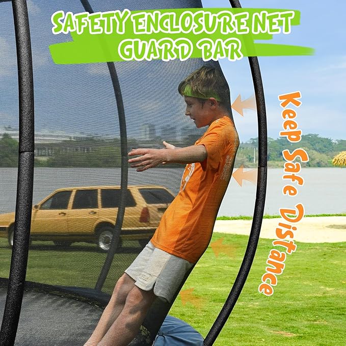 Gigu 10FT 12FT 14FT 15FT 16FT Recreational Trampolines with Enclosure Net and Ladder and Anti-Rust Coating, ASTM Approved Trampoline Outdoor for Kids and Adults Outdoor Yard Trampolines