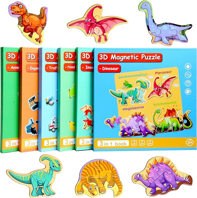 Magnetic Puzzles for Kids Ages 1-3, Travel Toddler Puzzles Ages 2-4 Year, Dinosaur Activities Toy for Boys & Girls 3-5 yo - Learning Magnet Gift for Road Trip