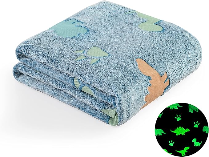QSTEHEML Dinosaur Glow in The Dark Blanket,Dinosaur Gifts for Boys Age 3 4 5 6 7 8 9 10 11 12 Year Old, Soft Throw Blanket for Kids Boys- Christmas Birthday Bedroom Decor 50"×60"