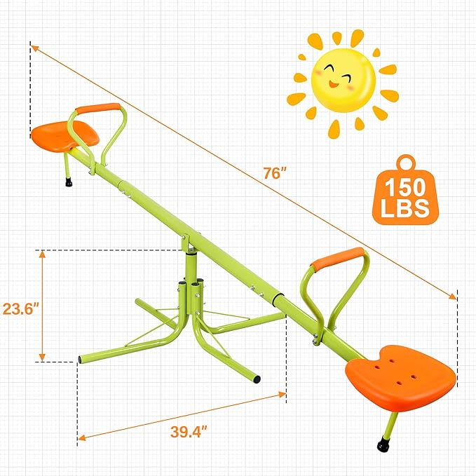 Nova Microdermabrasion Kids Seesaw Swivel Teeter-Totter Home Playground Equipment, 360 Degrees Rotating Safe, Outdoor Fun Toy Set for Kids, Toddlers, Boys, Children (2 Seats)