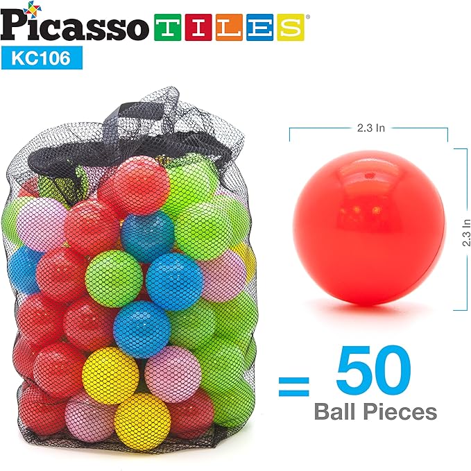 PicassoTiles KC106 8x7 Foot Junior Inflatable Bouncer, Kid Park, Jumping Bouncing House, Jump Slide Playhouse w/ 50 Pit Balls, 3 Sides Mesh Protection, and Heavy-Duty GFCI ETL Certified 385W Blower