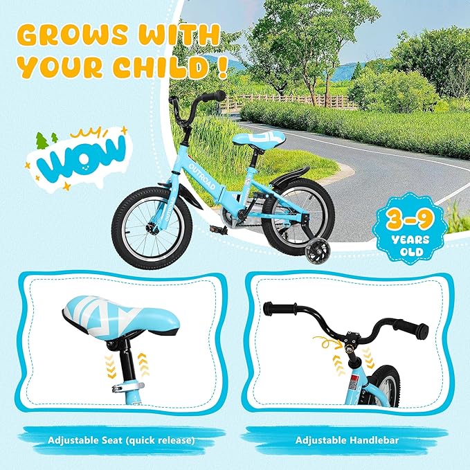 14/16/18 Inch Folding Kids Bike with Training Wheels, Gifts for Girl&Boy Age 3-10 Years, Toddler Bike with Dual Brakes for Beginners, Multi-Color