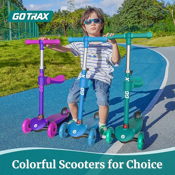 Gotrax KS3 Kids Kick Scooter, LED Lighted Wheels, Adjustable Height Handlebars and Removable Seat, Lean-to-Steer & Widen Anti-Slip Deck, 3 Wheel Scooter for Kids Ages 2-8 and up to 100 Lbs
