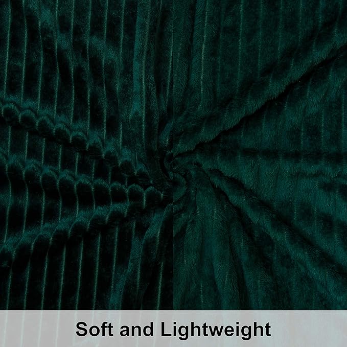 NTBAY Plush Flannel Twin Bed Blanket, 60x80 Inches Soft and Warm Lightweight Bed Blanket with Striped Texture for Couch, Sofa, All Seasons, Dark Green