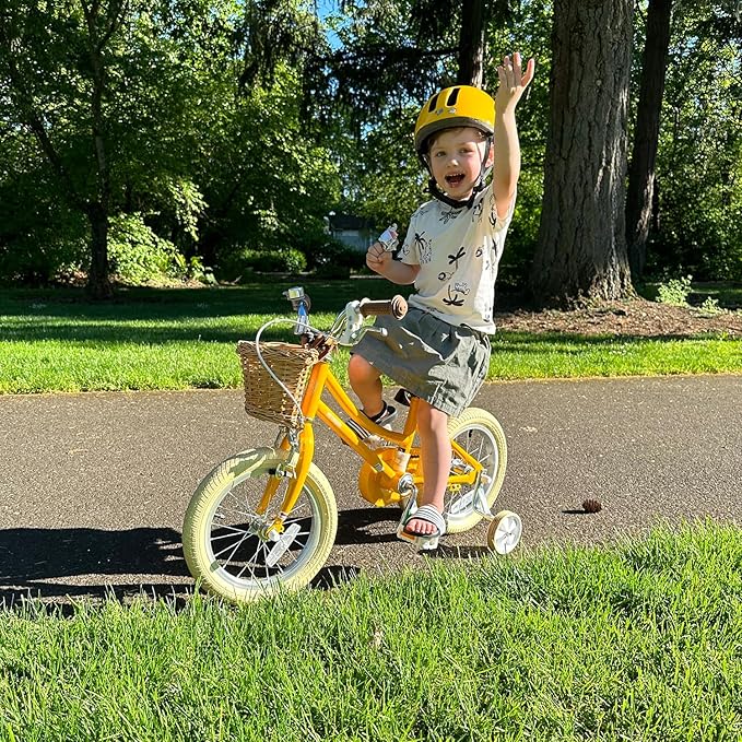 Petimini Girls Bike with Basket for 2-12 Years Old Kids, 12 14 16 18 20 Inch Bicycle with Bell Training Wheels Basket, Multiple Colors