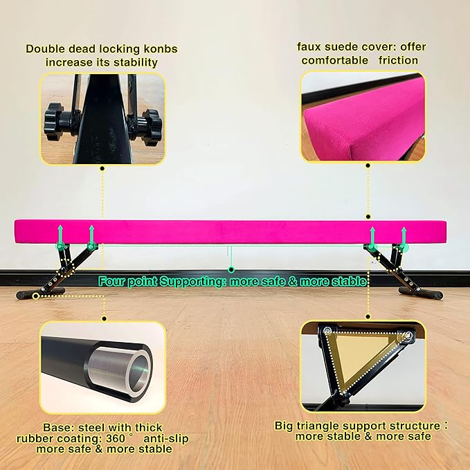 Adjustable Balance Beam 8 ft Gymnastic Beam Adjustable Height for Kids and Teenage of All Gymnastic Levels, Gymnastic Training Beam Gymnastic Equipment for Athlete Home and Gym Club Use