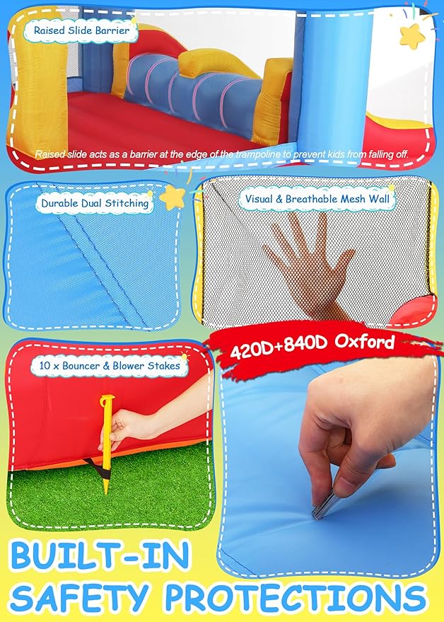 Whubefy Inflatable Bounce House Elevated Double Racing Slide for Kids 3-6 with Jump-Through Hoop Large Blow Up Bouncy Castle Obstacle Course 12.3x8.7x5.8ft w/370W Blower Indoor Outdoor Fun