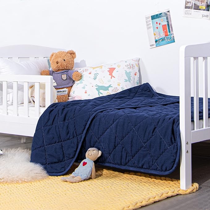 NTBAY Down Alternative Toddler Comforter, Lightweight and Warm Solid Color Baby Crib Quilted Blanket, 39x47 inches, Navy Blue