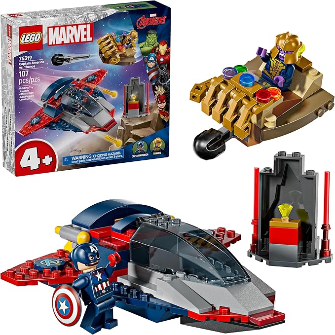 LEGO Marvel Captain America vs. Thanos Building Toy - Pretend Play Set for Boys & Girls, Ages 4+ - Kids Building Blocks W/ 2 Super Hero Toy Minifigures - Gift Idea for Birthdays - 76319