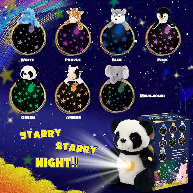 Cuteoy Plush Panda Star Projector Musical Adjustable Singing Night Light Stuffed Animals Glowing Plushies Toy Gifts for Kids Birthday Easter Christmas,12''
