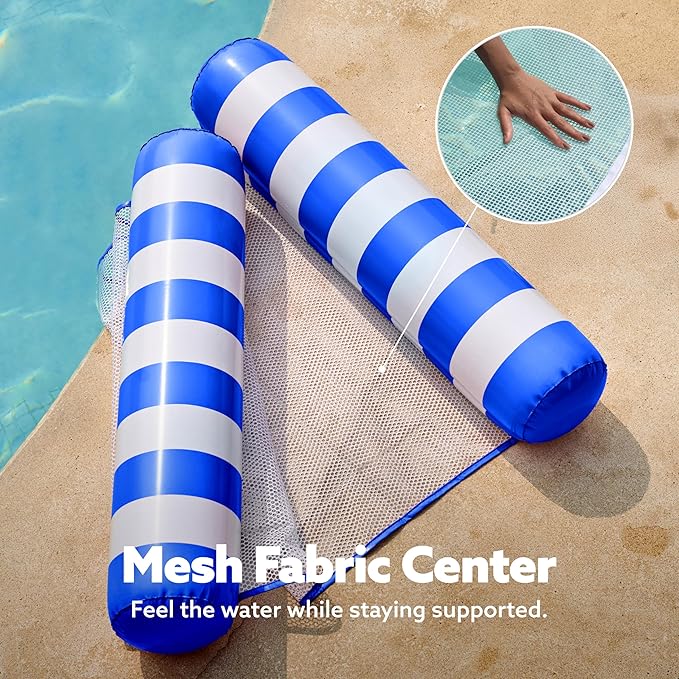 SLOOSH 2 Packs Hammock Pool Floats Adults, 4-in-1 Multi-Purpose Inflatable Pool Floats PVC Water Hammock Lounge Floaties