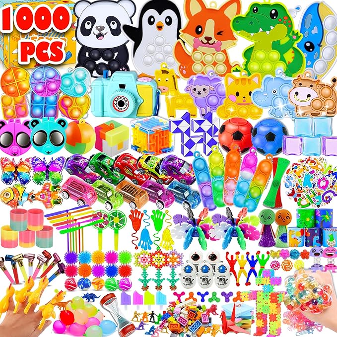 1000+Party Favors for Kids Fidget Toys Pack Bulk Prize Box Treasure Box Goodie Bag Pinata Stuffers Carnival Prizes Classroom Rewards Fillers for Kids