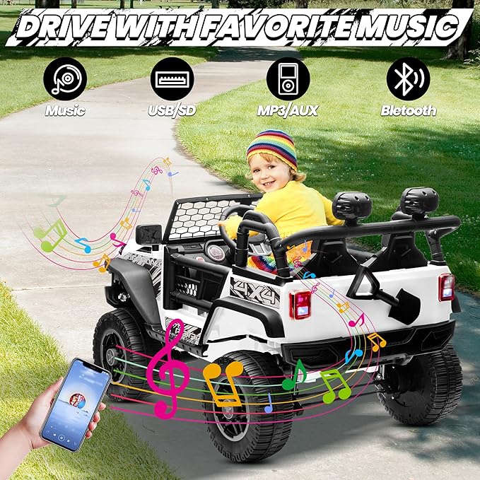 JOYRACER 24V 2 Seater Ride On Toys for Big Kids, 800W Power Truck Wheels with Remote Control, 4WD/2WD Switchable, 20" Spacious Seat, Soft Start, Bluetooth, Electric Car for Kids Ages 3-8, White