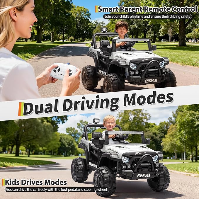 12V Ride On Car for Kids, Ride On Toy w/Parent Remote, Spring Suspension, Bluetooth, Music & Horn, LED Light, 4.1MPH Max Speed, 3 Speeds, Electric Car for Kids Toddlers Age 3-8, White