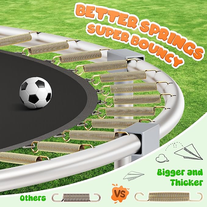 Trampoline 8FT 10FT, Outdoor Trampolines with Enclosure Net and Ladder, Recreational Anti-Rust Trampolines for Kids and Adults, ASTM Approved