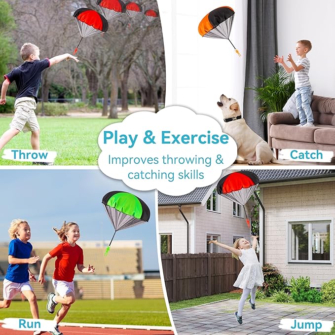 Parachute Toys for Kids, Flying Outdoor Toys for 3 4 5 6 7 8 9 10 11 12 Year Old, Halloween Birthday Christmas Stocking Stuffer, Coolest Gifts for Toddler Children Teen Boy Girl Men, Larger 3 Pcs