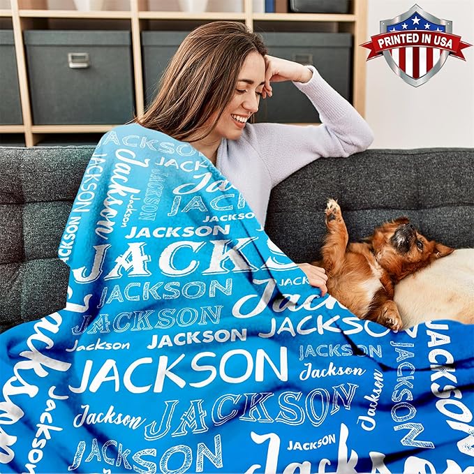 Ship Next Day, Personalized Baby Blanket with Name - Printed in USA, Custom Name Blanket for Boys Girls Kids, Customized Flannel Blankets Gifts for Teen Shower Toddlers Christmas Brithday