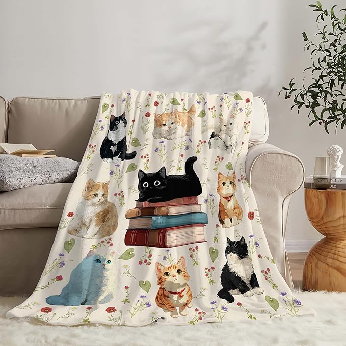 Cat Throw Blanket Black Cat Stuff Gifts for Kids Girls Boys Adults Women Men Soft Cozy Warm Plush Fluffy Fuzzy Fleece Blanket Decor 60''X80''
