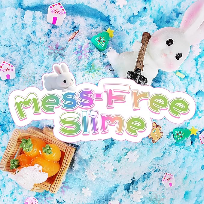 Bunny Cloud Slime Kit 2 Pack - 14oz Non Residue Christmas Slime Kit for Kids, Includes Winter Bunny & Santa Claus Charms, Slime Add-ins, Glitter, ASMR Sensory Toys Gifts for Birthday Holiday