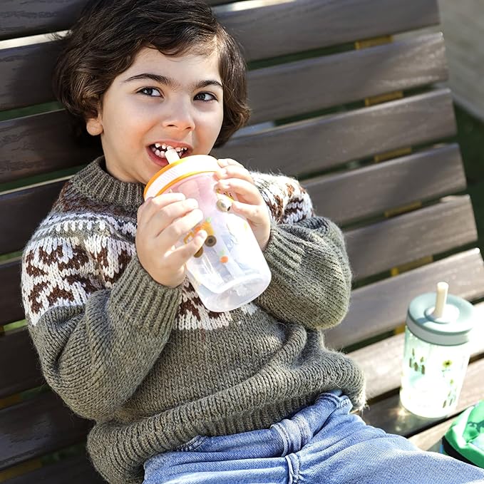 Zak Designs Kelso Toddler Cups For Travel or At Home, 15oz 2-Pack Durable Plastic Sippy Cups With Leak-Proof Design is Perfect For Kids (Silly Goose, Harvest)