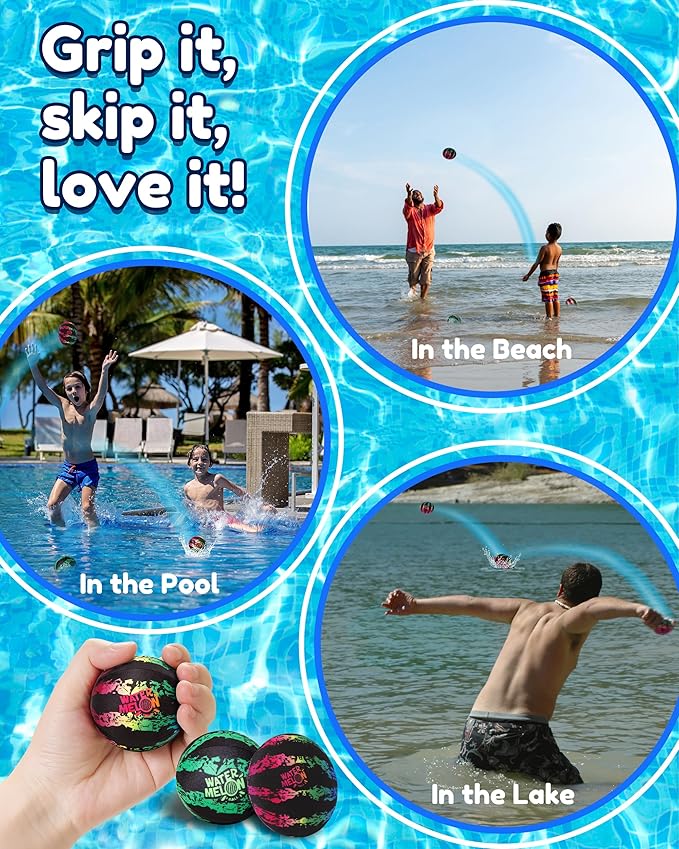 Watermelon Ball Water Skipping Ball – Water Pool Toys & Bouncing Games for Swimming Pool, Beach & Lake, Perfect for Kids Ages 8-12, Teens & Family Fun, Summer Must Have