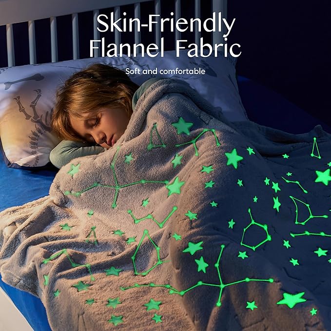 Joiedomi Glow in The Dark Blanket Space Star Gifts Toys for Girls Boys Age 2 3 4 5 6 7 8 9 10 11 12 Year Old Boy Gifts, Soft Cozy Flannel Kids Throw Blanket, Birthday Bedroom Decor 50"×60"