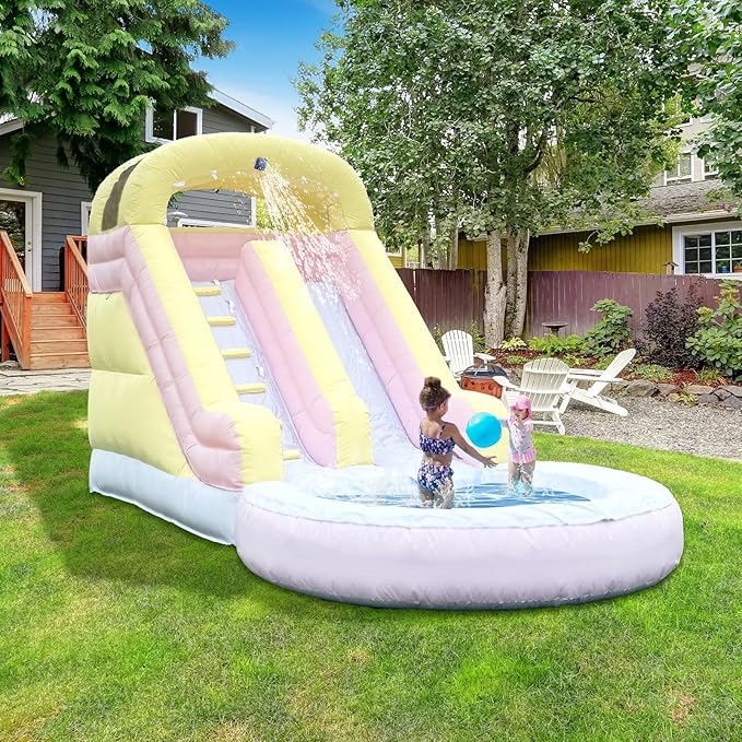 16FT Inflatable Water Slide 100% Thickened PVC Waterslide up Water Slides for Backyard Inflatable Water Park for Adults and Kid's with Slide/Water Pipe/Blower