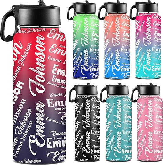 M YESCUSTOM Personalized Water Bottles for Kids with Straw Lid Custom Sports Water Bottle for School Personalized Names Stainless Steel Double Wall Insulated Cup Customized Gifts for Boy Girl Style13