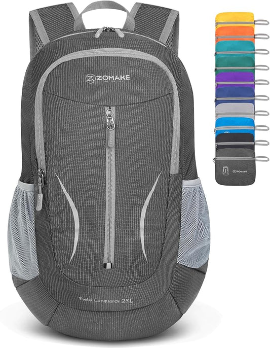 ZOMAKE Ultra Lightweight Packable Backpack 25L, Foldable Hiking Backpacks Water Resistant Small Folding Daypack for Travel(Dusty grey)
