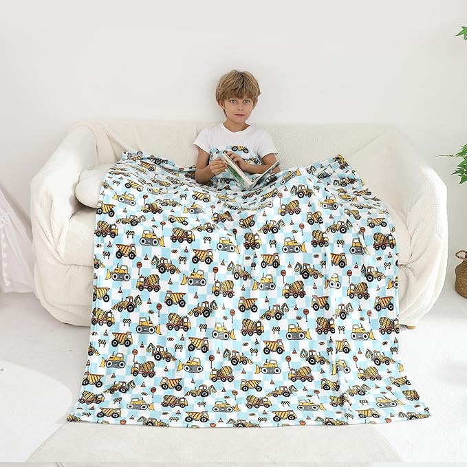 Softan Kids Throw Blanket for Girls & Boys, Warm Soft Toddler Fleece Blankets for Sofa Couch Bed， Cozy Fuzzy Plush Flannel Kids Throw Blanket for Daycare & School - Excavator 50x60 inches