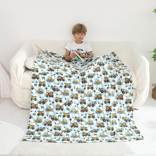Softan Kids Throw Blanket for Girls & Boys, Warm Soft Toddler Fleece Blankets for Sofa Couch Bed， Cozy Fuzzy Plush Flannel Kids Throw Blanket for Daycare & School - Excavator 50x60 inches