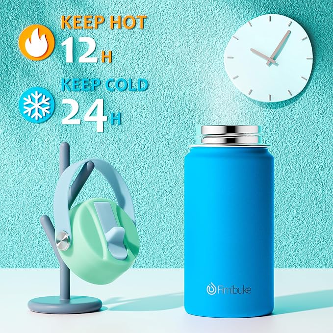 Fimibuke Kids Insulated Water Bottle, 14oz BPA FREE 18/8 Stainless Steel Travel Tumbler Double Wall Vacuum Leak Proof Kids Cup with Straw Metal Water Bottle for School Boys Girls(1 Pack, Pool)