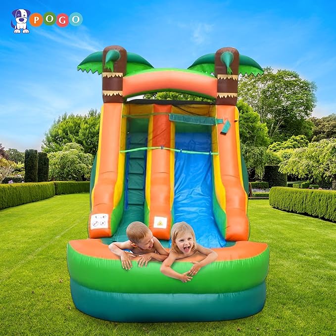 Pogo Bounce House Inflatable Water Slide for Kids & Toddlers with Inflatable Pool, Backyard, Park Commercial Use, Outdoor Water Play, Includes Blower Stakes, Splash Pool & Storage Bag, 21' x 9' - 12'